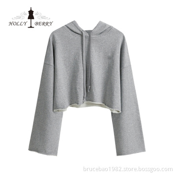 Fashion Short Hooded Three Quarter Crop Top Hoodies Women